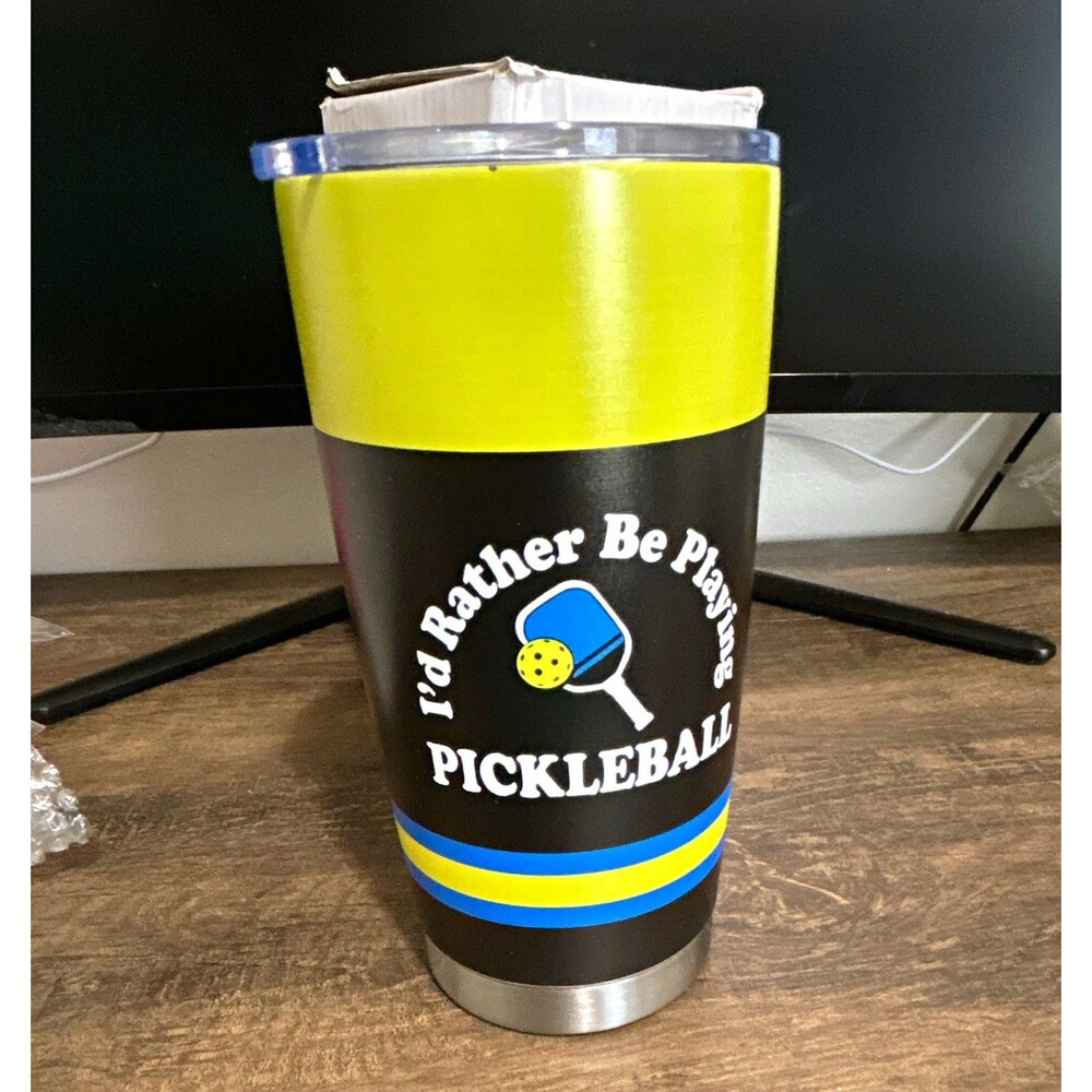 Insulated 20oz Stainless Steel Travel Tumbler w/ Slide Lock Lid, Pickleball